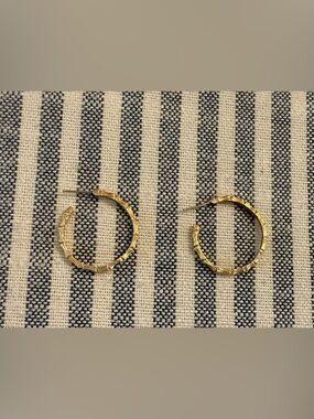 Gold Textured Bamboo Hoop Earrings - Women Jewelry